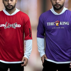 Long Slv Hoody t-shirt - Red & Purple