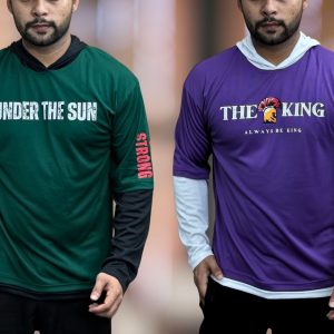 Long Slv Hoody t-shirt - Green & Purple