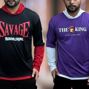 Long Slv Hoody t-shirt - Black & Purple