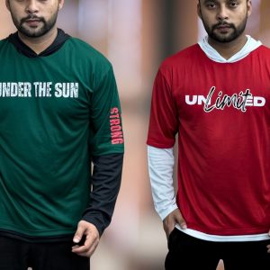 Long Slv Hoody t-shirt - Green & Red